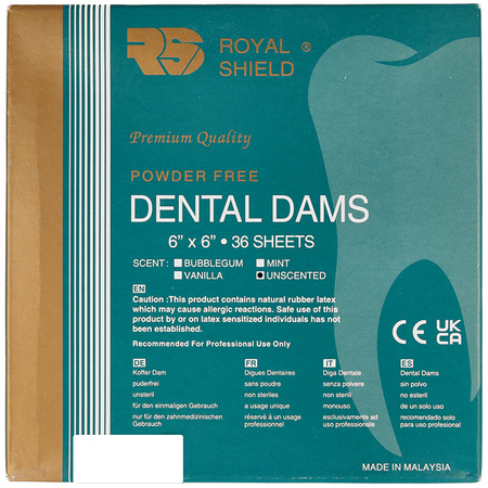 Royal Shield Dental Dam, blue, unscented, medium, 36 pcs, 6x6